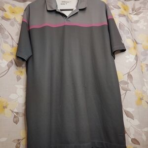 Nike Gray Golf Polo Shirt with Pink Stripe